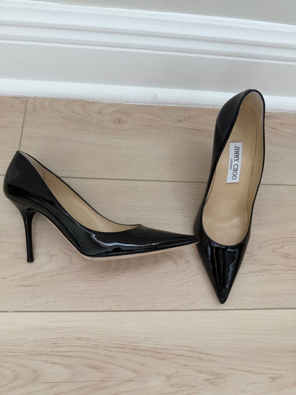 Jimmy Choo Black Patent Pointed-Toe Stiletto Pumps